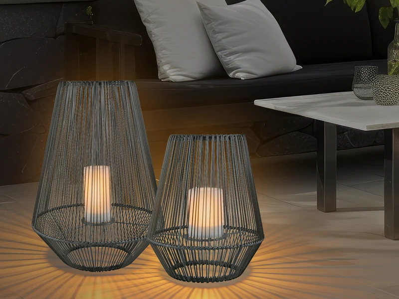 Reality Leuchten Solar LED Tischleuchte MINEROS Braun Kerzen Flackern Ø37cm Höhe 51cm – Bild 11