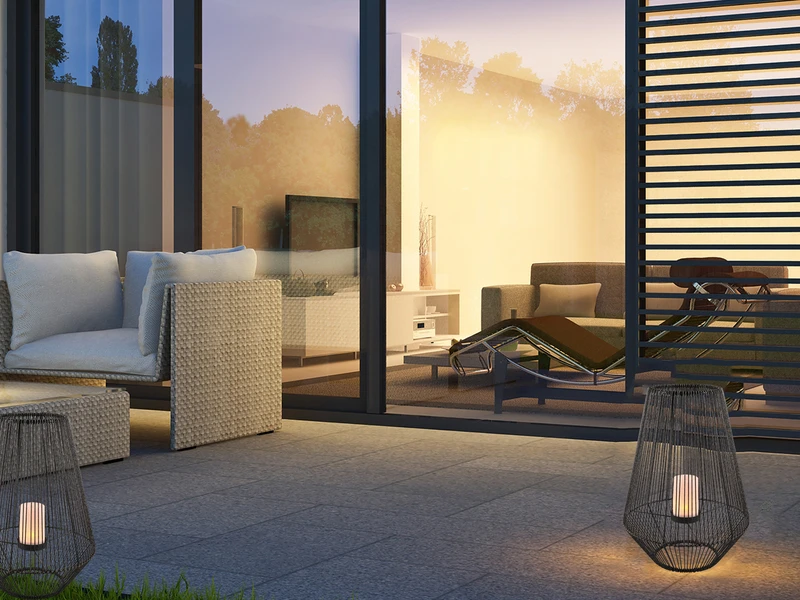 Reality Leuchten Solar LED Tischleuchte MINEROS Braun Kerzen Flackern Ø37cm Höhe 51cm – Bild 12