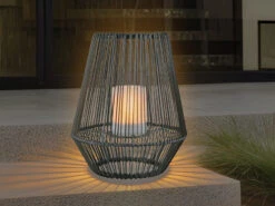 Reality Leuchten Solar LED Tischleuchte MINEROS Braun Kerzen Flackern Ø26cm Höhe 30cm