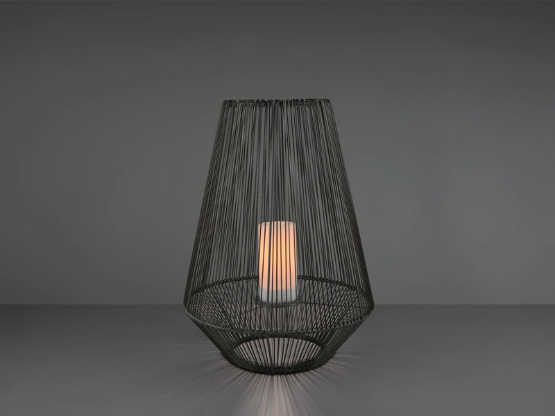 Reality Leuchten Solar LED Tischleuchte MINEROS Braun Kerzen Flackern Ø37cm Höhe 51cm – Bild 3