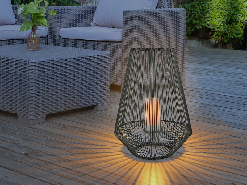 Reality Leuchten Solar LED Tischleuchte MINEROS Braun Kerzen Flackern Ø37cm Höhe 51cm – Bild 9