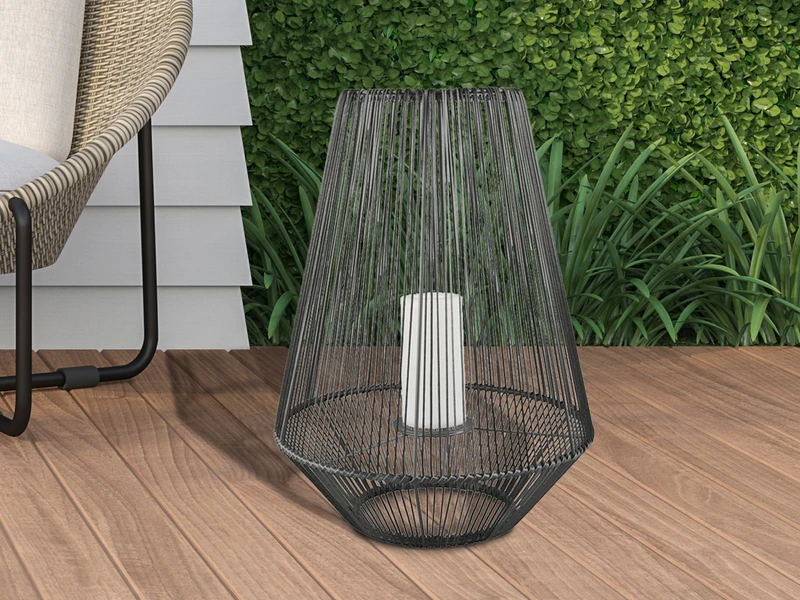 Reality Leuchten Solar LED Tischleuchte MINEROS Braun Kerzen Flackern Ø37cm Höhe 51cm – Bild 10