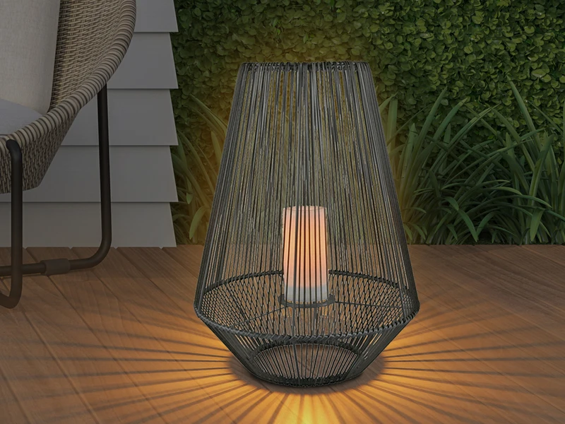 Reality Leuchten Solar LED Tischleuchte MINEROS Braun Kerzen Flackern Ø37cm Höhe 51cm