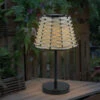 Reality Leuchten Solar LED Tischleuchte ROCA Schwarz Mit Lampenschirm In Rattanoptik, Höhe 32cm