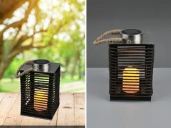 Reality Leuchten Solar LED Tischleuchte SANTANA Schwarz Kerzen Flackern 18x18cm Höhe 28cm