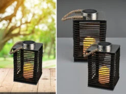 MeineWunschleuchte Solar Tischleuchten 2er Set Mit Kerzen Flackern, Höhe 28cm