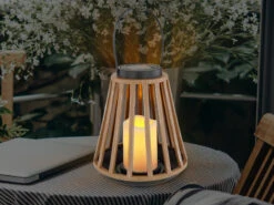 Globo Solarlaterne Holzoptik Mit LED Kerze - Hängend Oder Stehend, Höhe 33,5cm