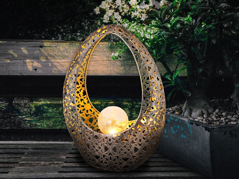 Globo Solarleuchte Mit Crackle Glaskugel, Dekorstanzungen Bronzefarben, Höhe 27,5cm – Bild 5