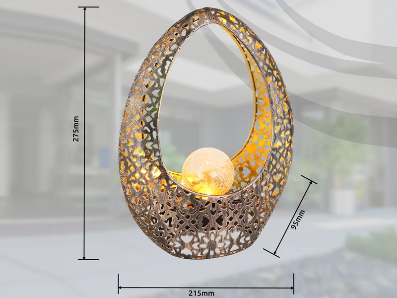 Globo Solarleuchte Mit Crackle Glaskugel, Dekorstanzungen Bronzefarben, Höhe 27,5cm – Bild 7