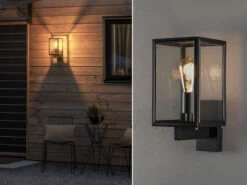 Konstsmide Stehende LED Außenwandlaterne Schwarz Mit Klarglas, Höhe 33cm